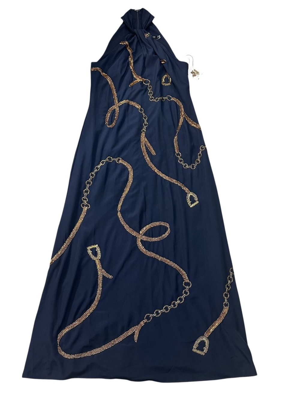Lauren Ralph Lauren Embellished Sequin Halter Dress, Size 14 Navy Blue - Picture 9 of 12